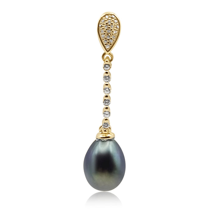 Cultured Pearl Earrings Tear-Drop Shape 8 mm AAA Black Color