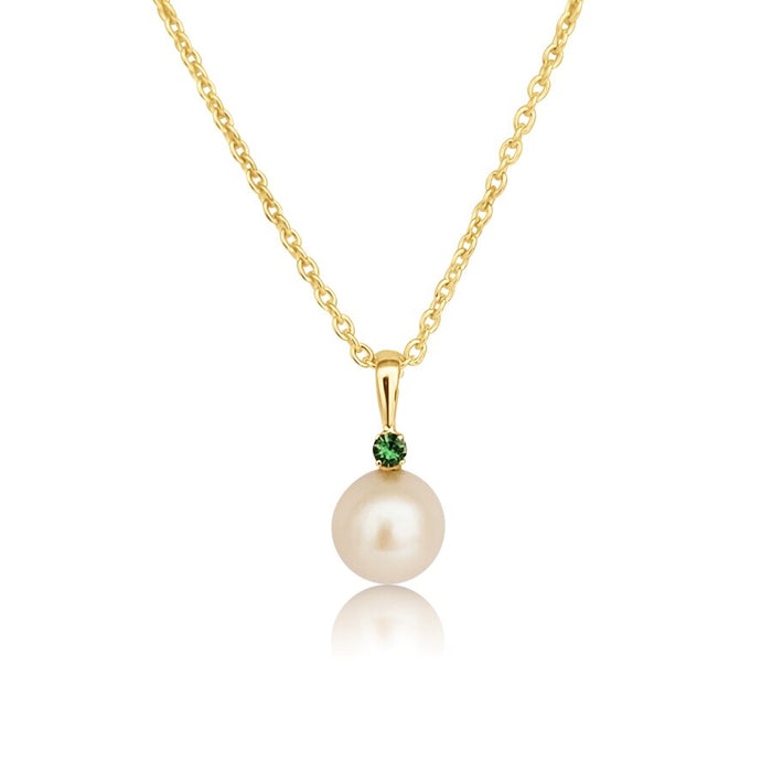 Cultured Pearl AAA 8 mm Round, Gold 9K Emerald Precious Stone,