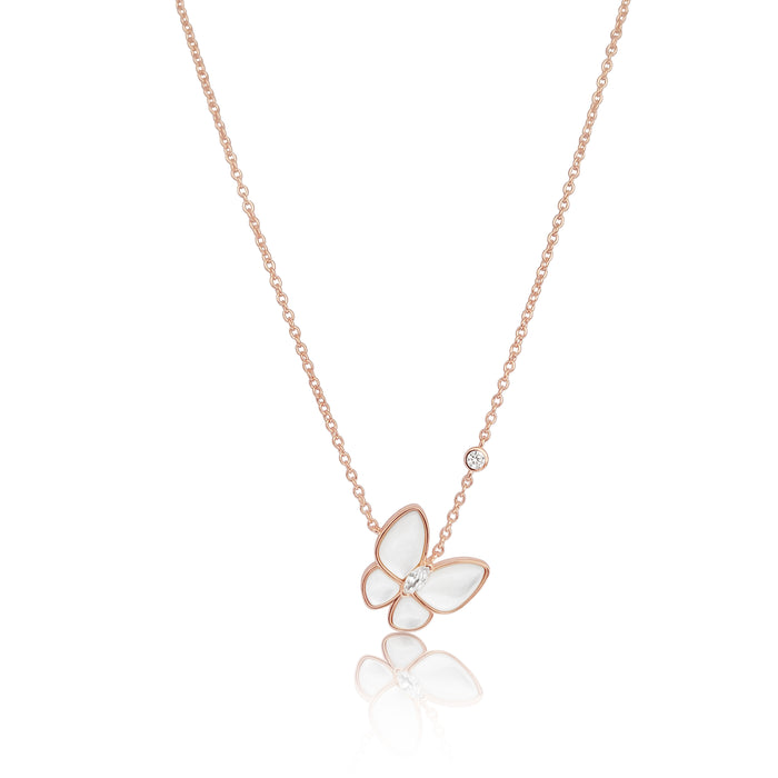 Pendant Necklace of Mother of Pearl and Silver 925 Rose Gold