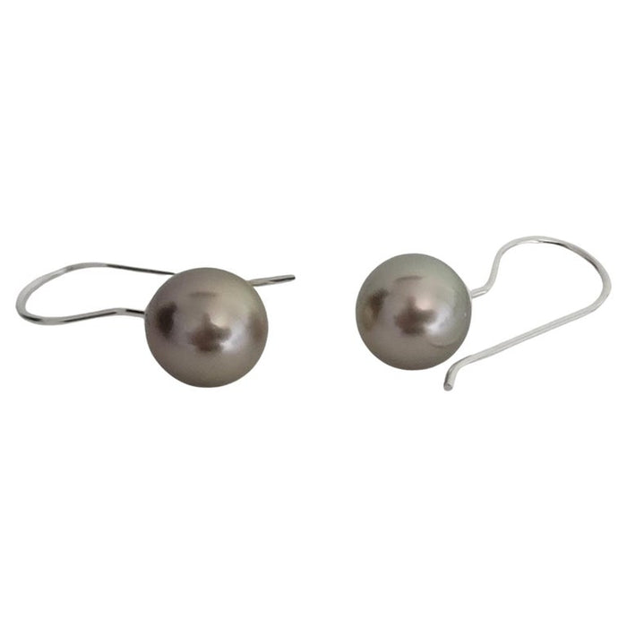 Tahiti Pearl Dangle Earrings 9-10 mm Round Natural Color and Luster